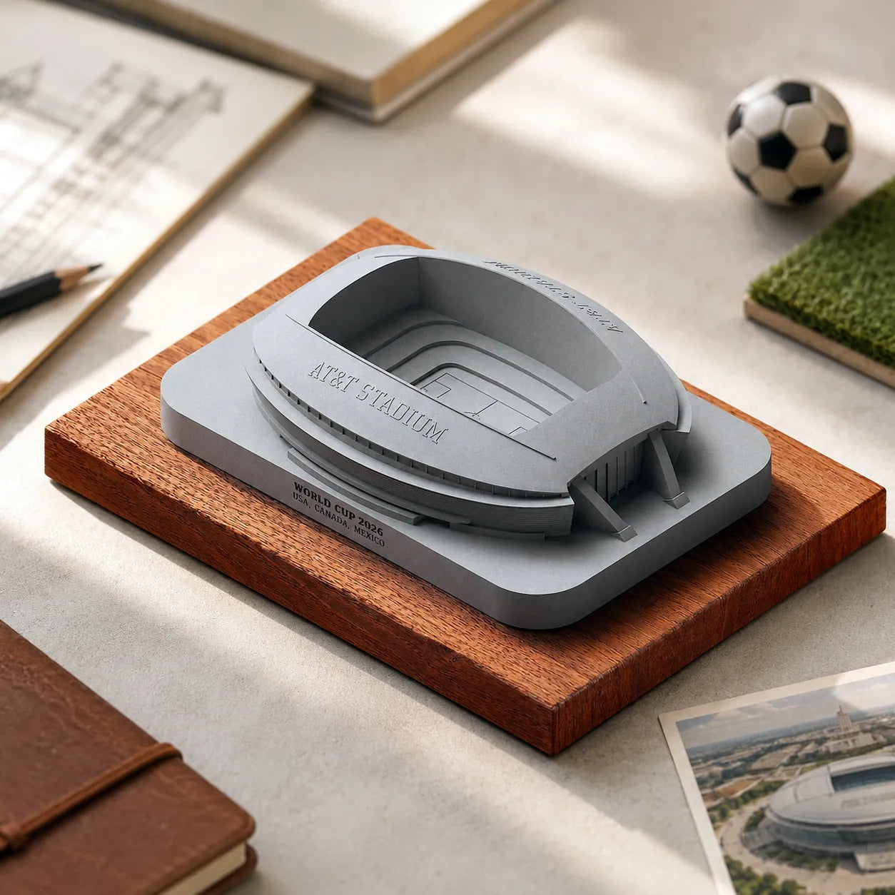 AT&T Stadium – handcrafted concrete sculpture with wood base