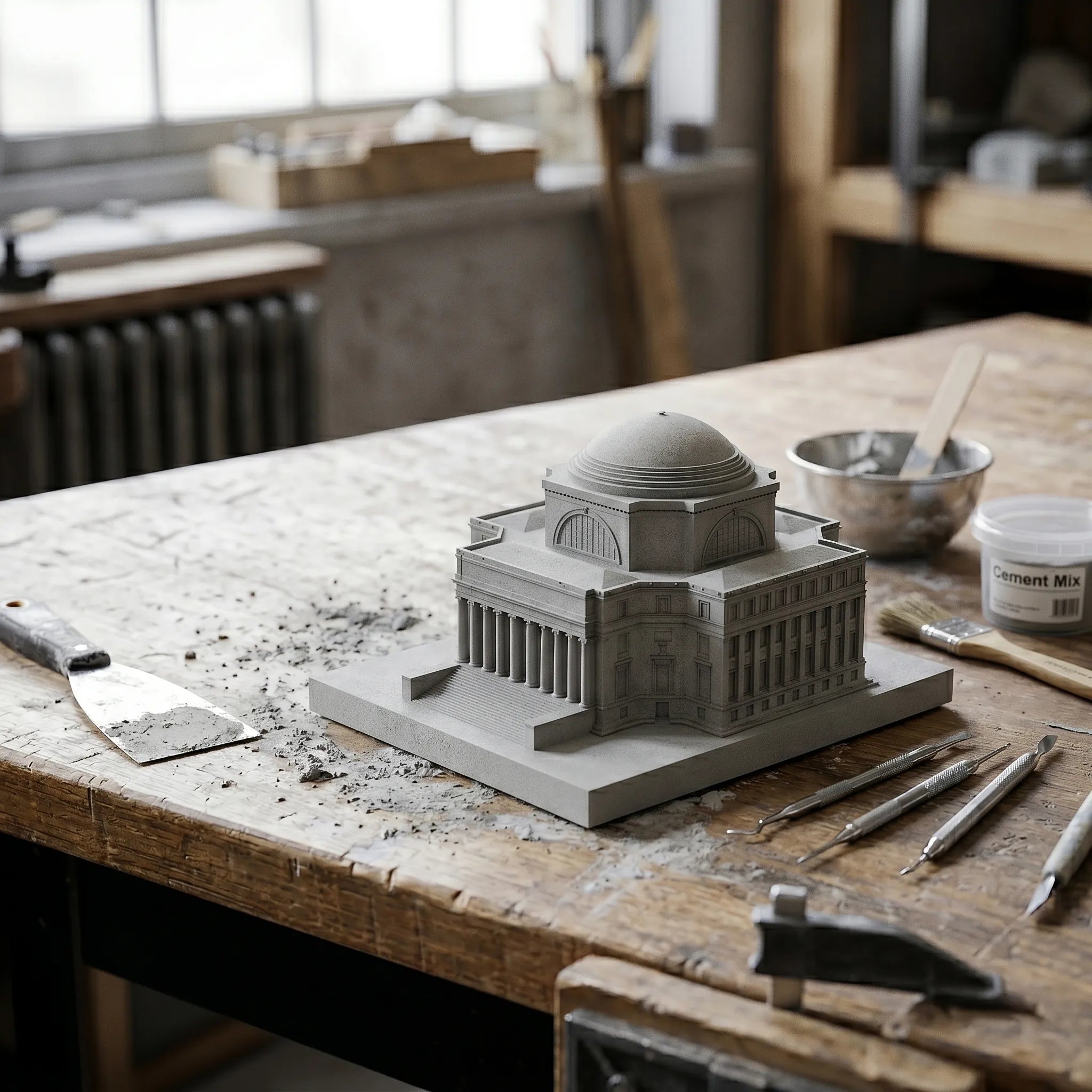 Columbia Low Memorial Library – handcrafted concrete sculpture with wood base