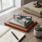 NGA East Building hand-cast concrete desk sculpture with natural wood base