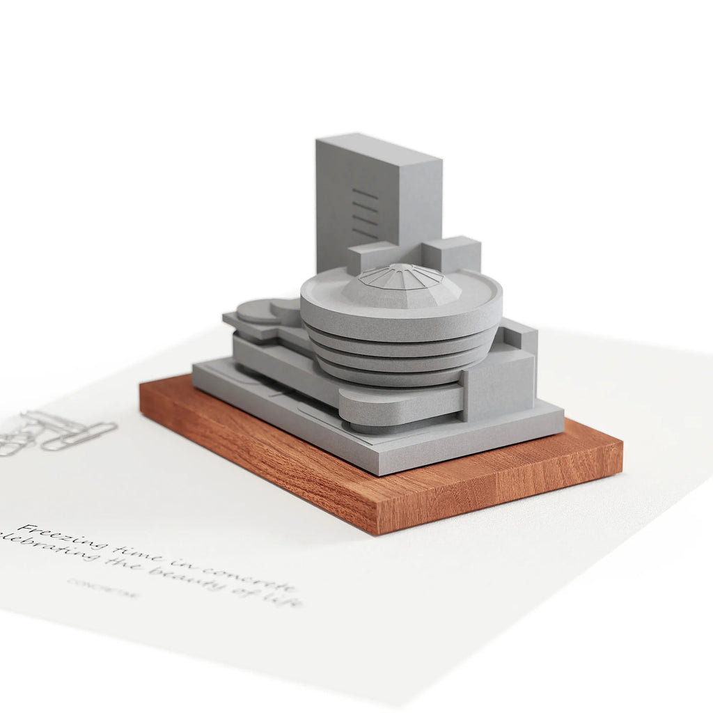 Guggenheim Museum – concrete desk decor, natural lighting