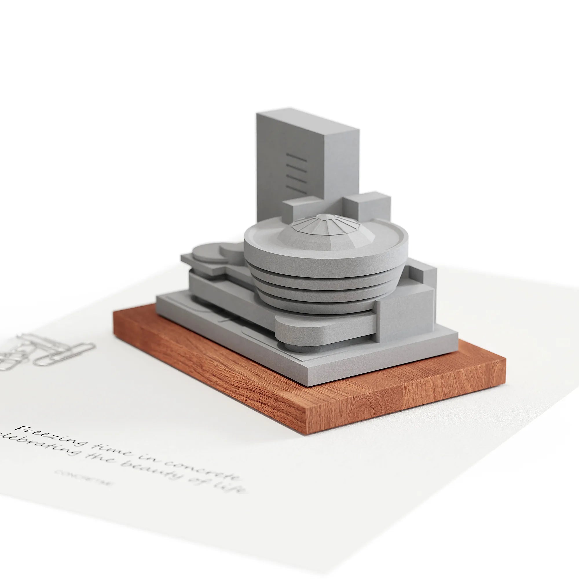 Guggenheim Museum – concrete desk decor, natural lighting