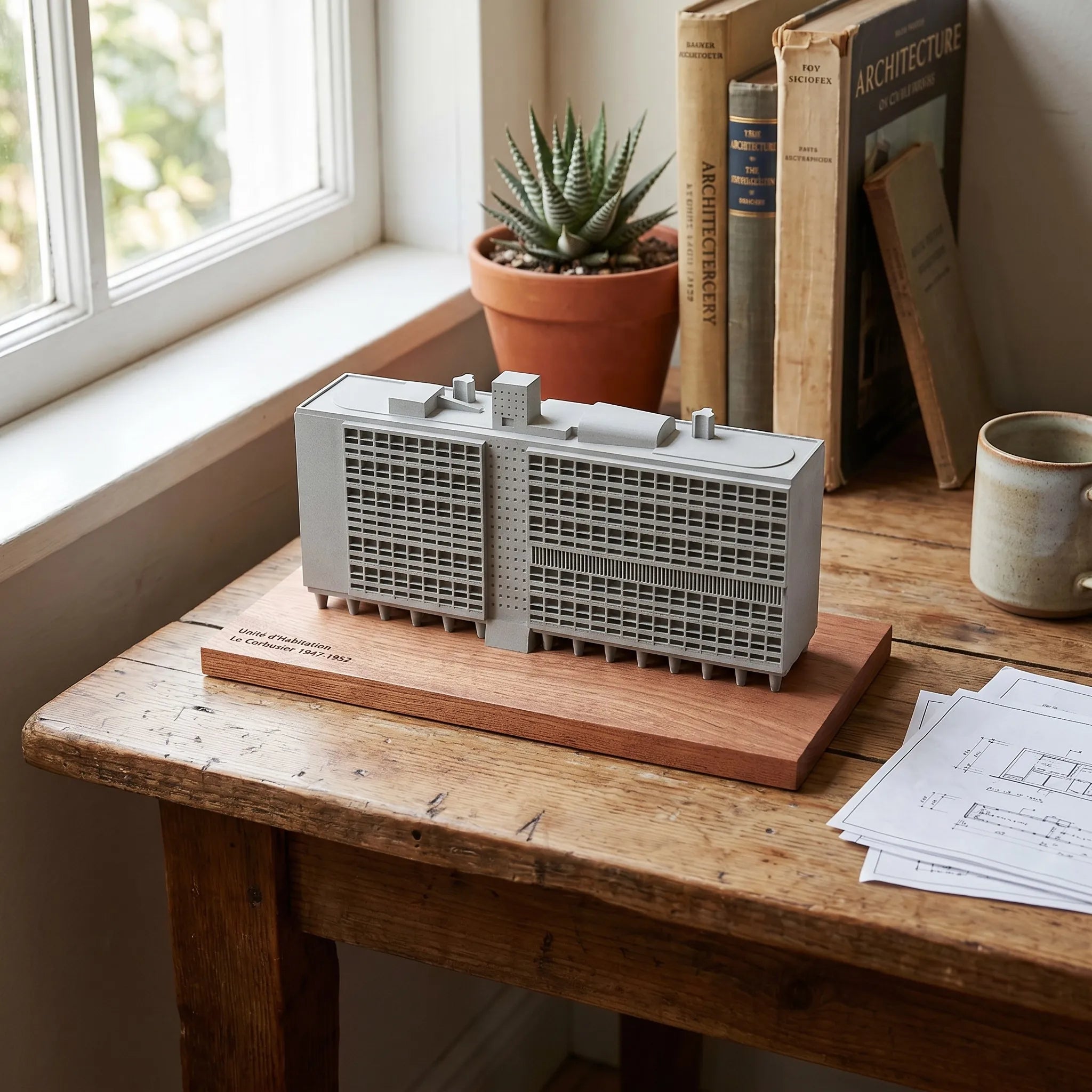 Marseille Unité d'Habitation – concrete replica, detailed side view