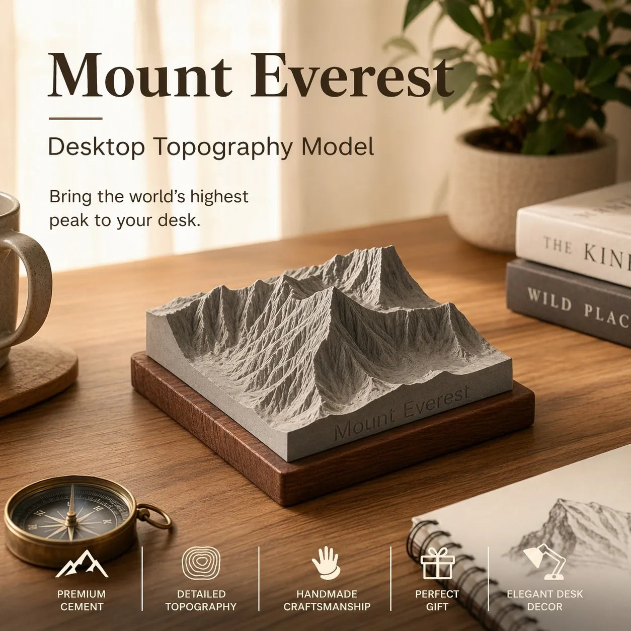 Mount Fuji Concrete Model – Minimalist Zen Desk Sculpture & Personalized Japan Gift