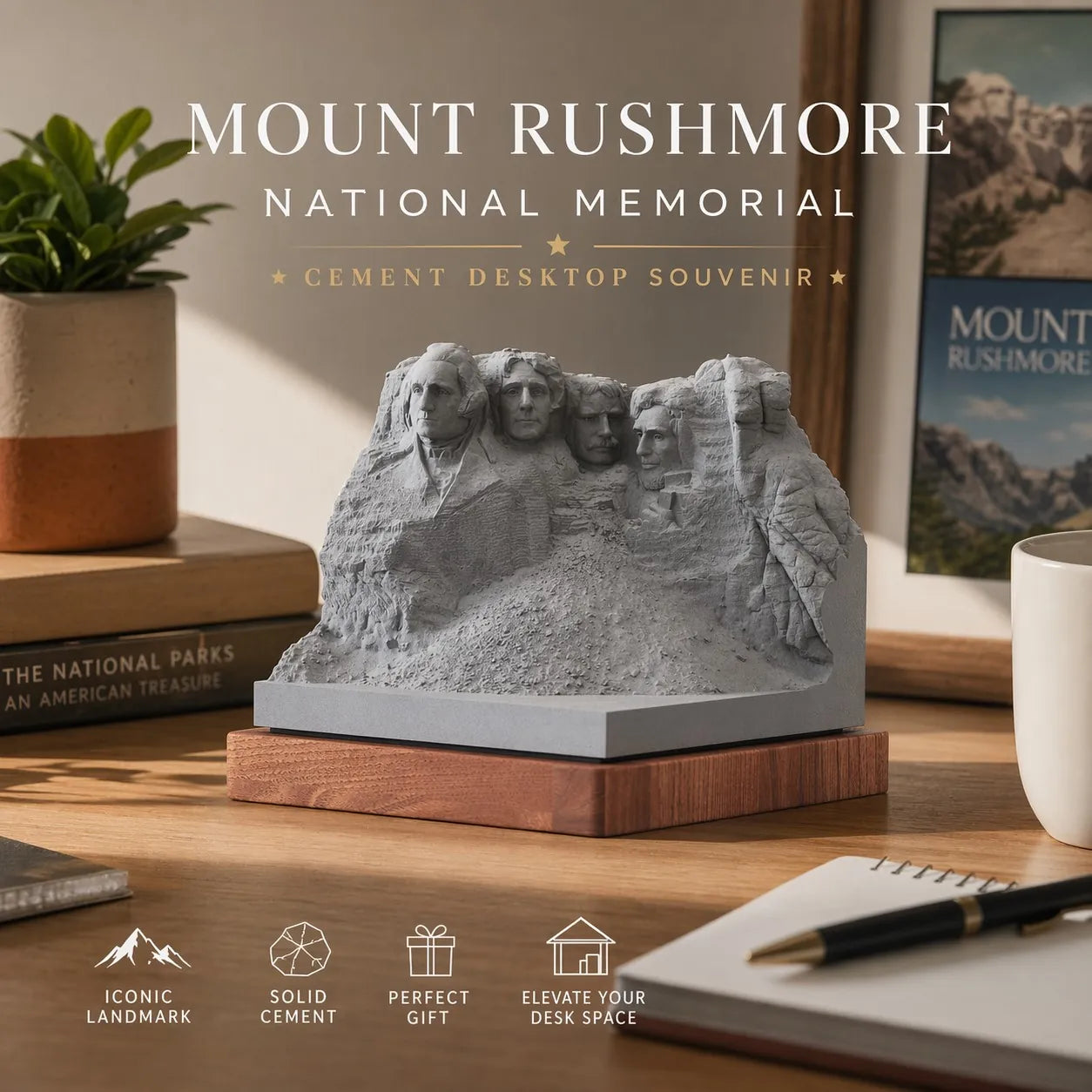 Mount Rushmore Concrete Model – Handcrafted Desk Sculpture & Personalized South Dakota Gift