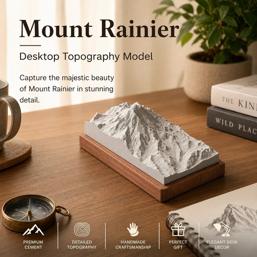 Mount Rainier – handcrafted concrete miniature, front view