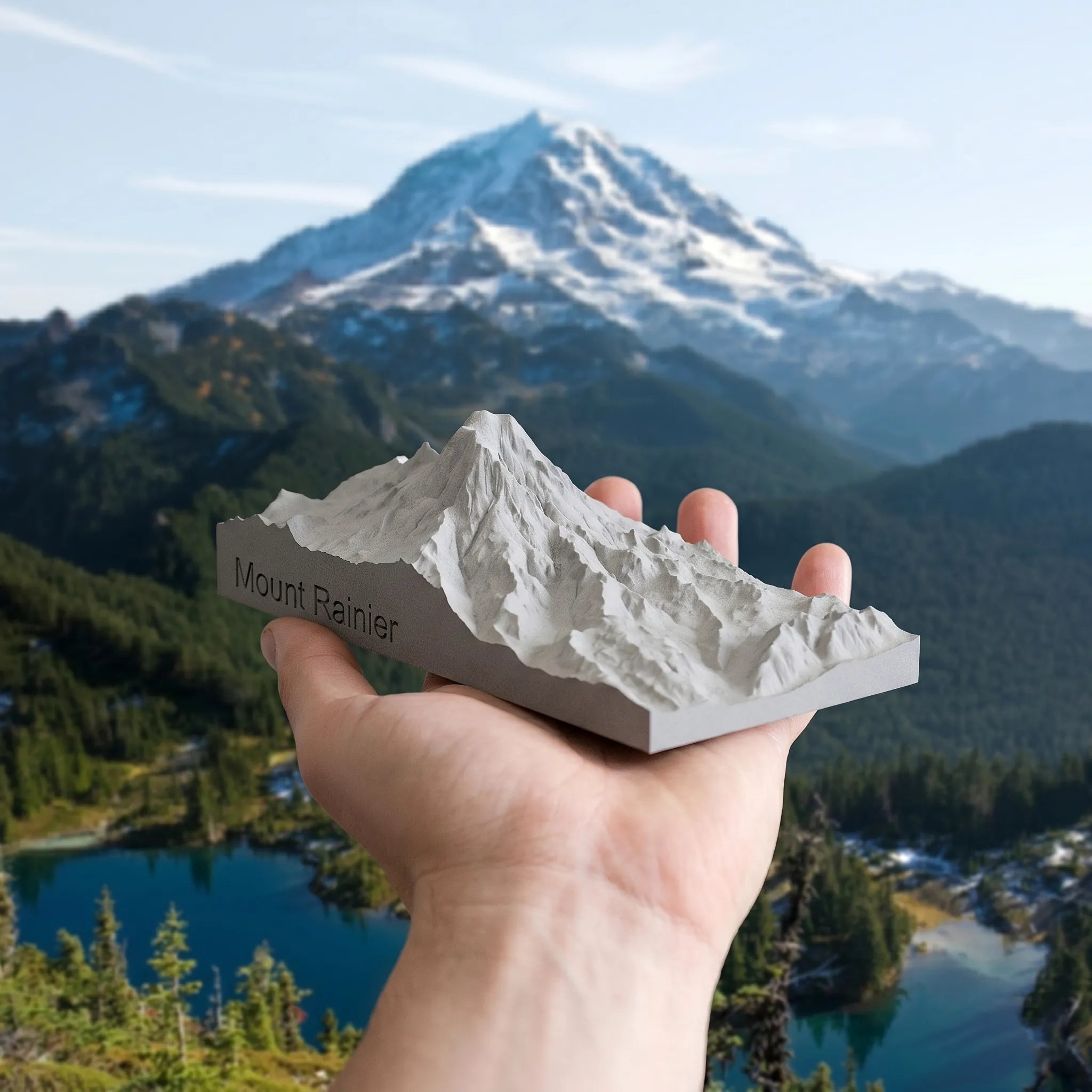 Mount Rainier – custom engraved concrete miniature gift