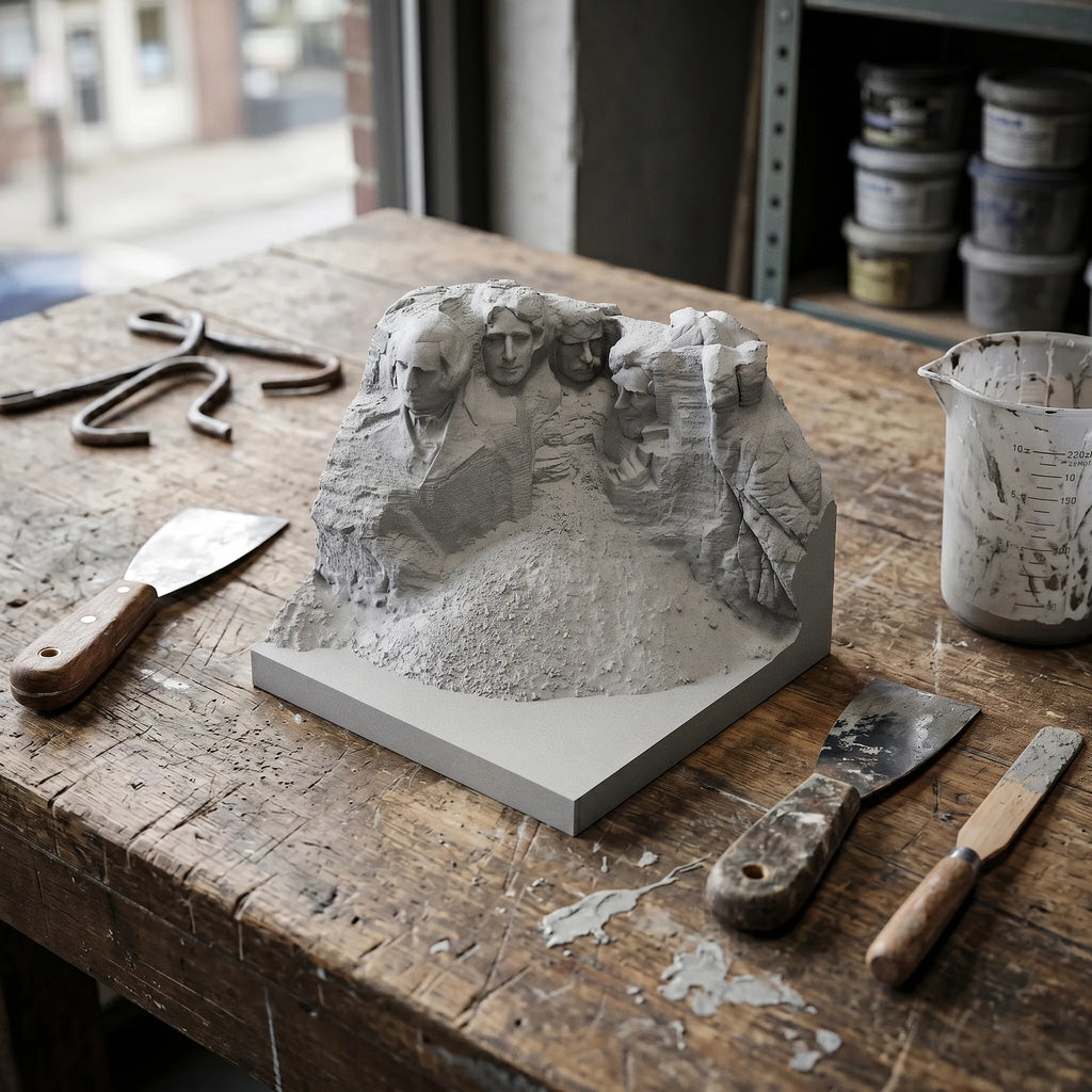 Mount Rushmore – architectural miniature, close-up texture detail