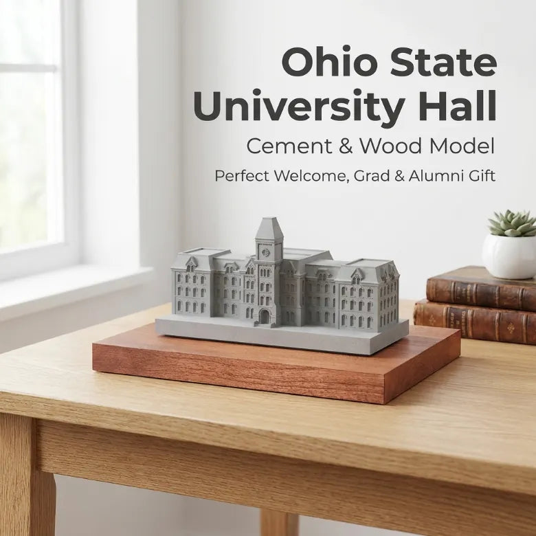 Ohio State University Hall – handcrafted concrete miniature, front view