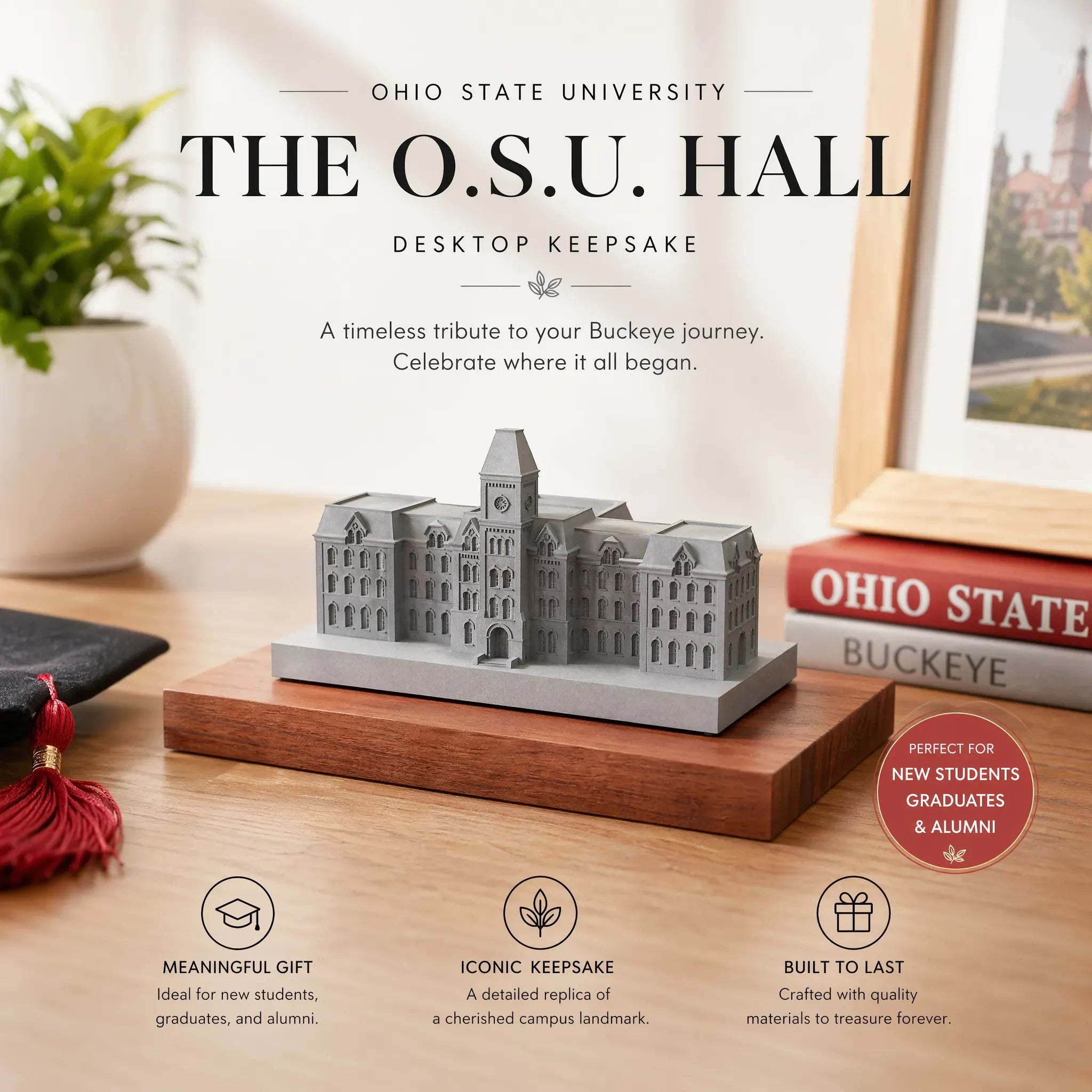 Ohio State University Hall – concrete replica, detailed side view