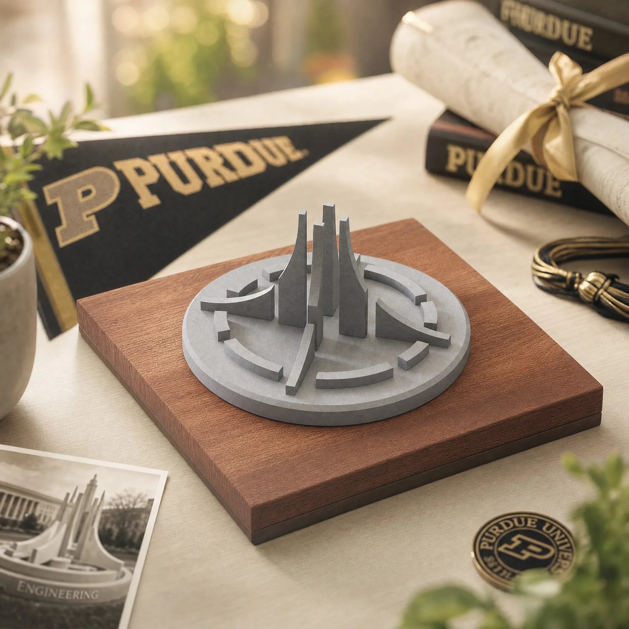 Purdue Engineering Fountain – handcrafted concrete miniature, front view