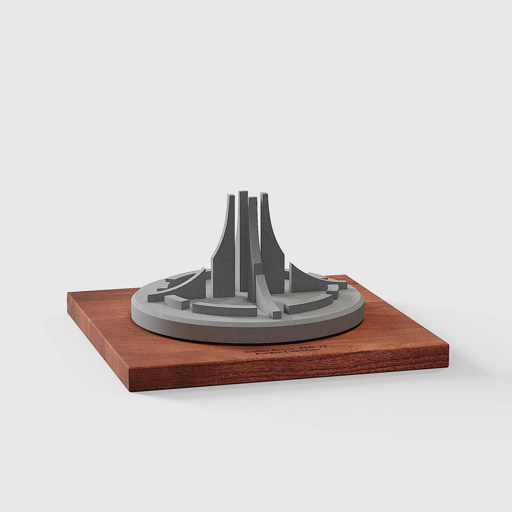 Purdue Engineering Fountain – concrete landmark model, lifestyle shot
