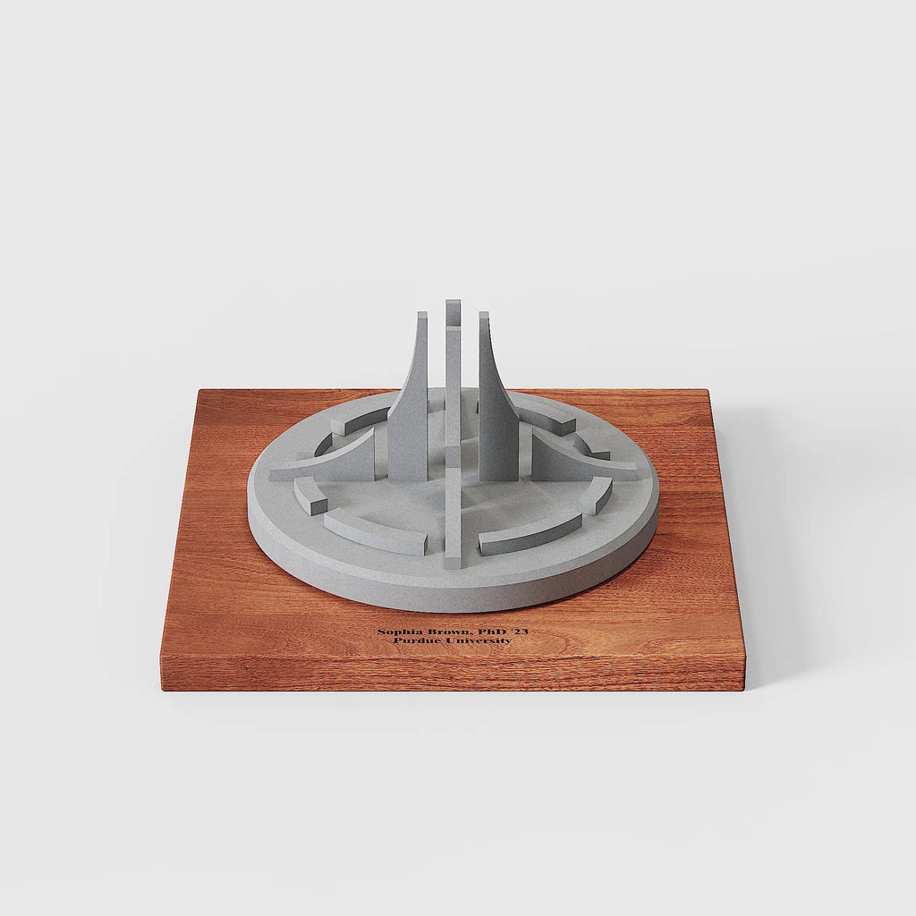 Purdue Engineering Fountain – architectural concrete sculpture, 45° view