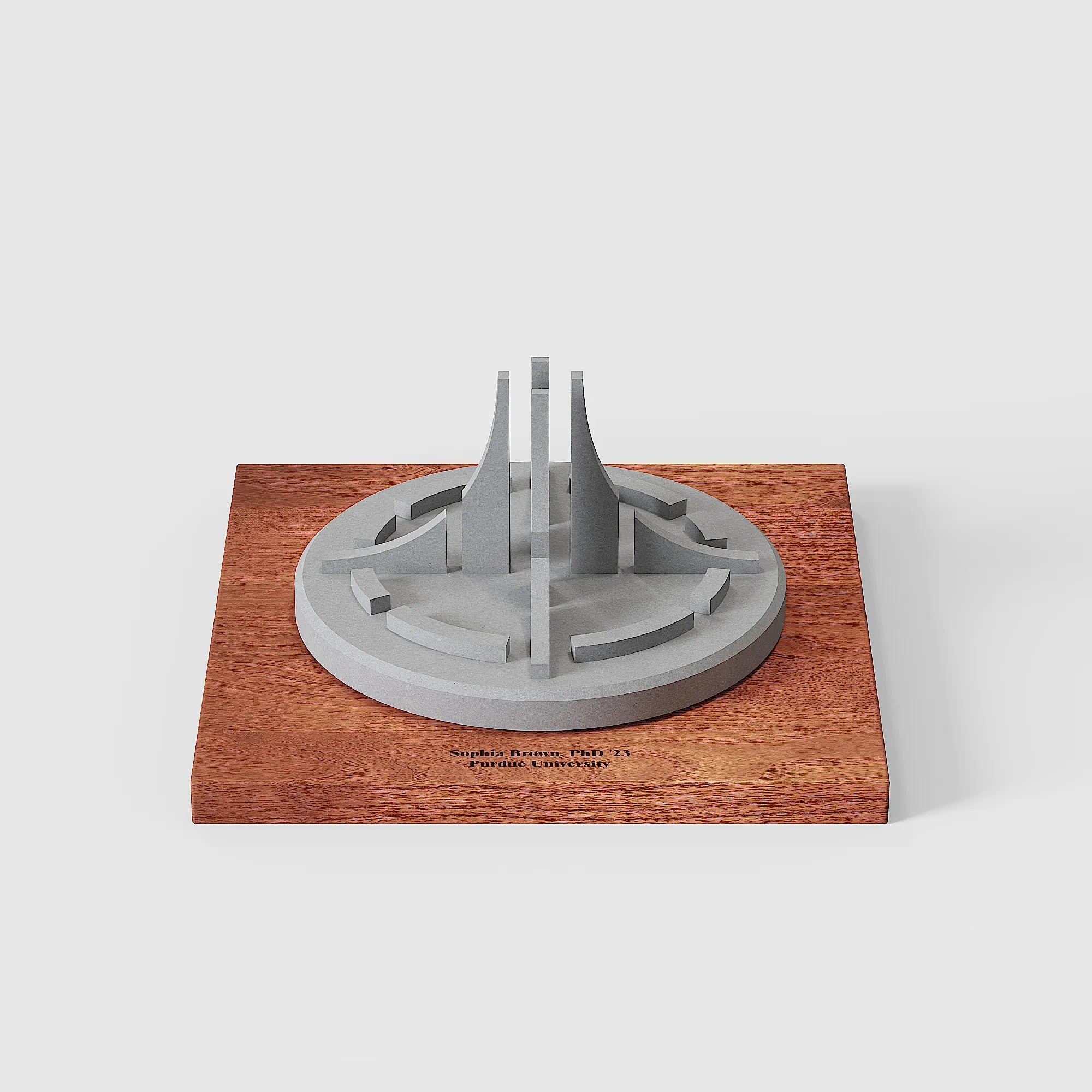 Purdue Engineering Fountain – architectural concrete sculpture, 45° view