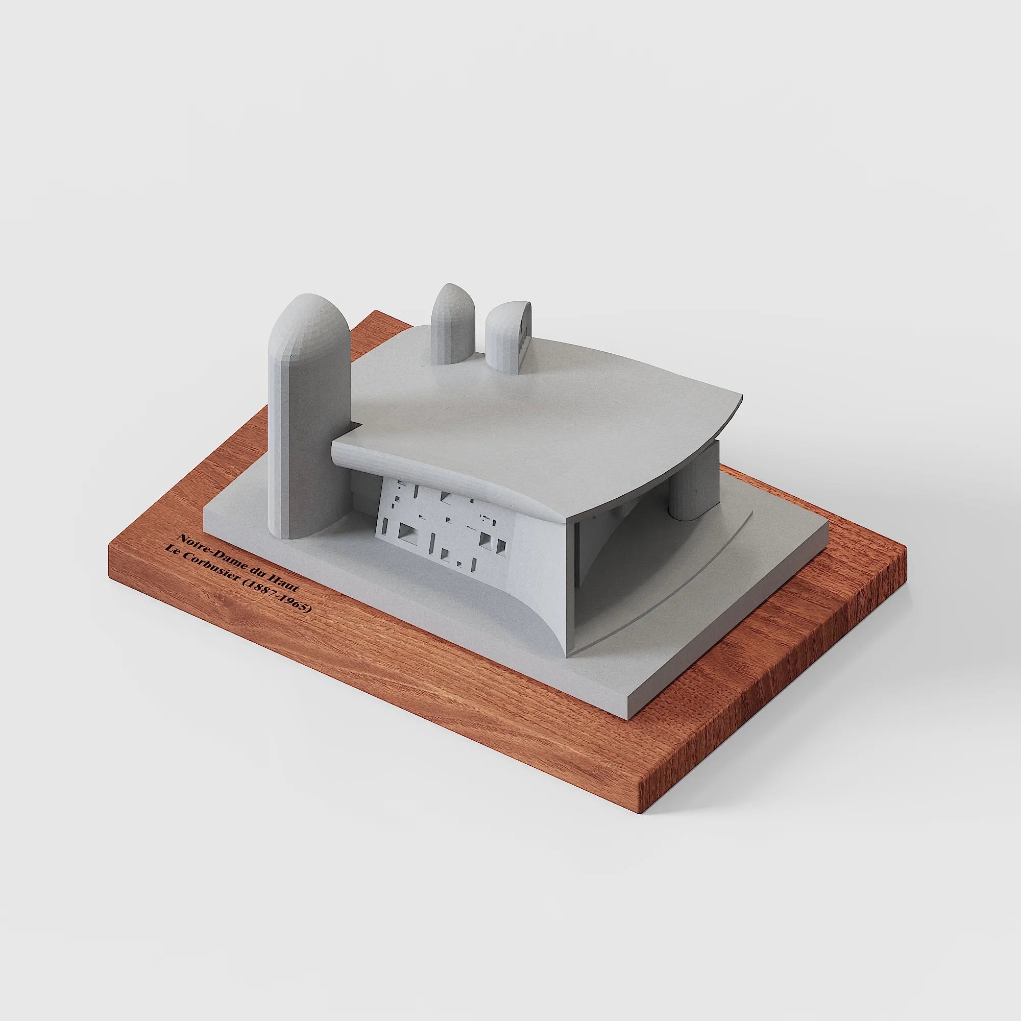 Ronchamp Chapel - handcrafted concrete sculpture with wood base