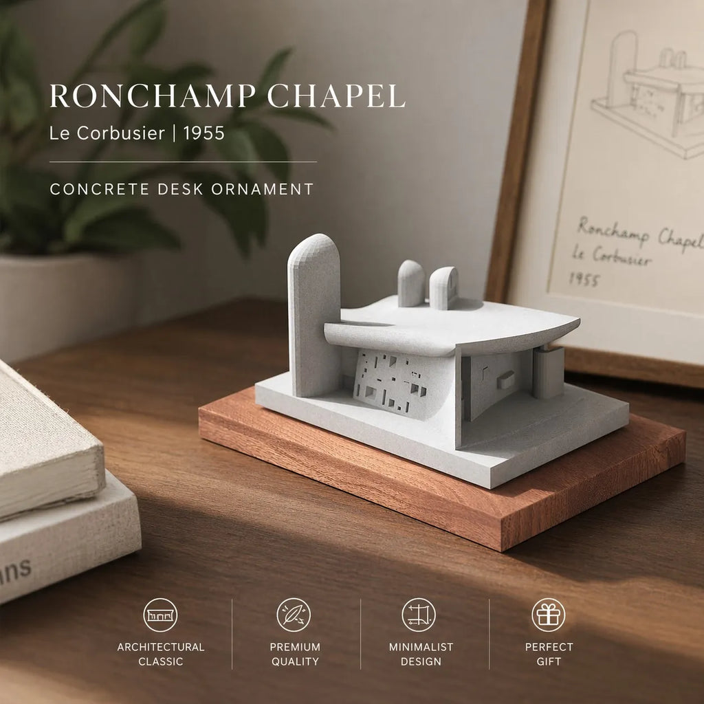 Ronchamp Chapel - handcrafted concrete miniature, front view