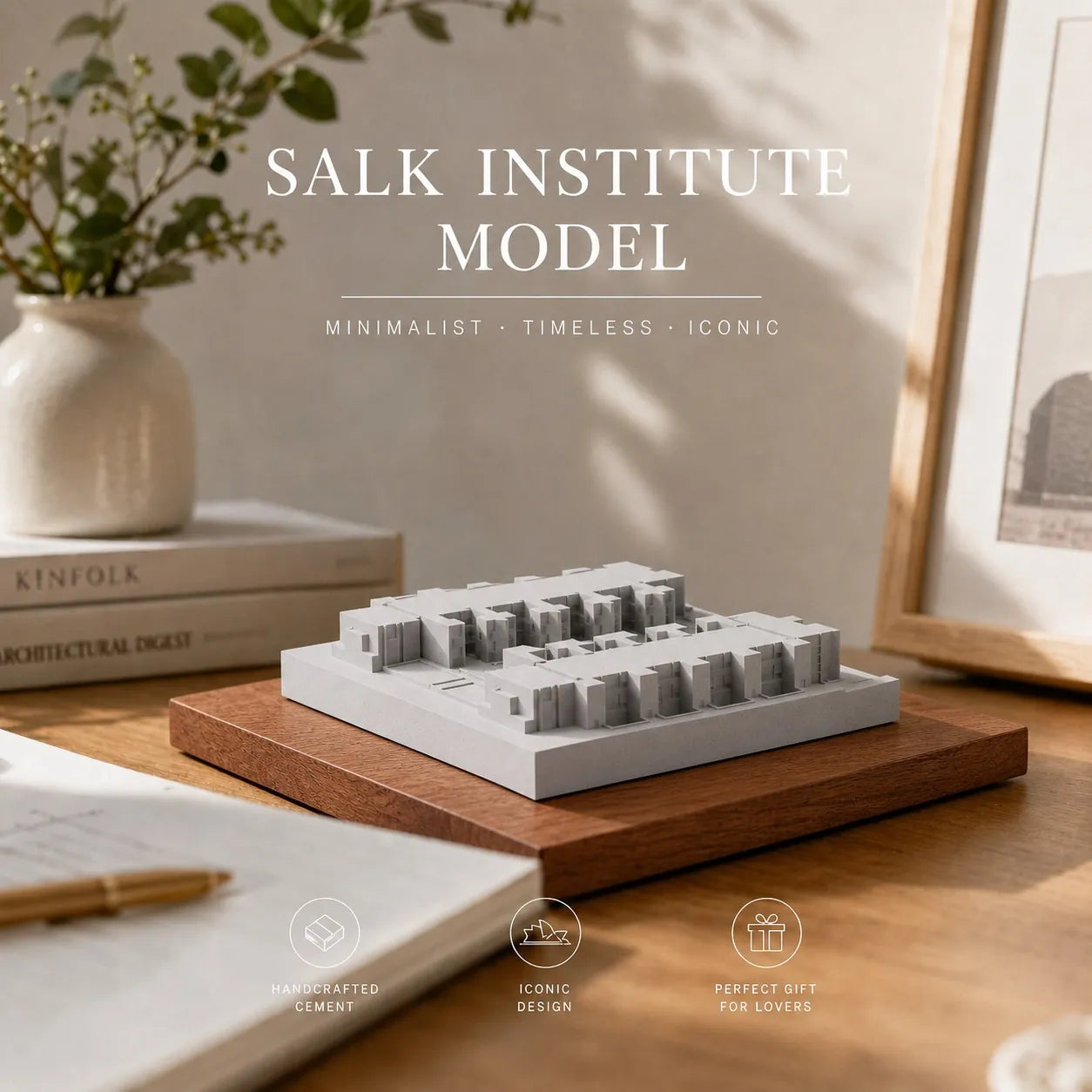 Salk Institute – Louis Kahn handcrafted concrete miniature, front view