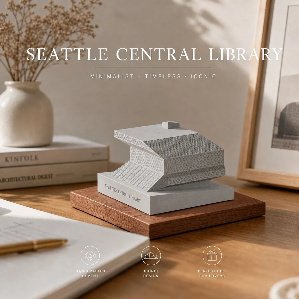 Seattle Central Library – Rem Koolhaas handcrafted concrete miniature, front view