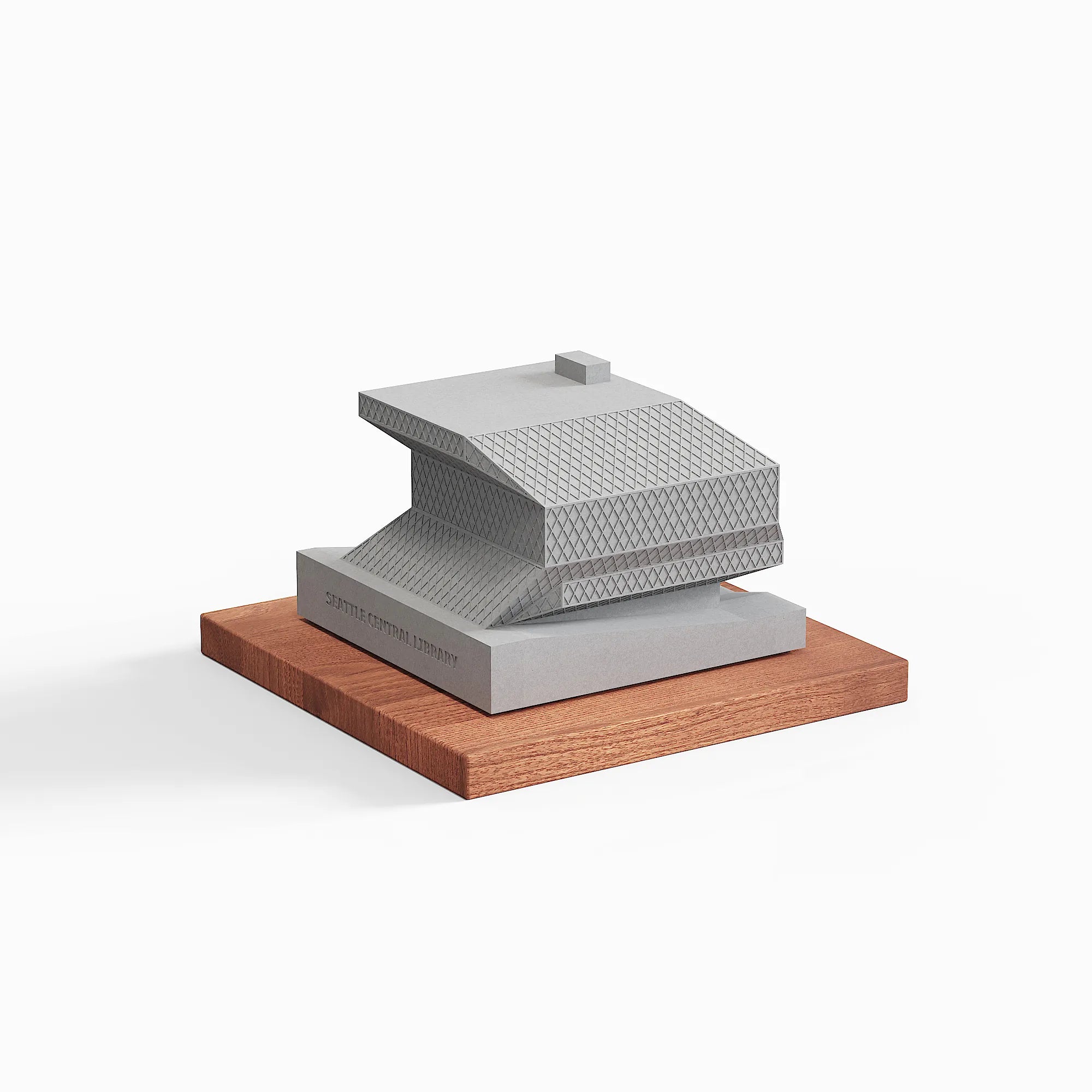 Seattle Central Library – desk decor concrete replica, angled view