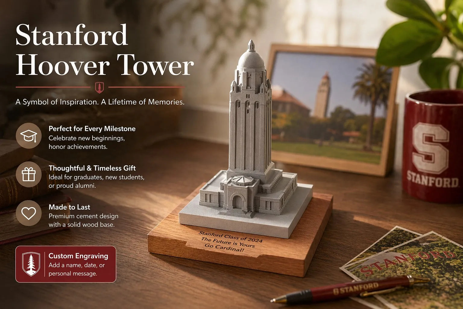 Stanford Hoover Tower – concrete replica, detailed side view