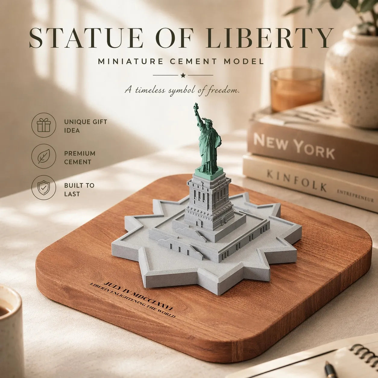 Statue of Liberty Concrete Model – NYC Architectural Miniature & Personalized New York Gift