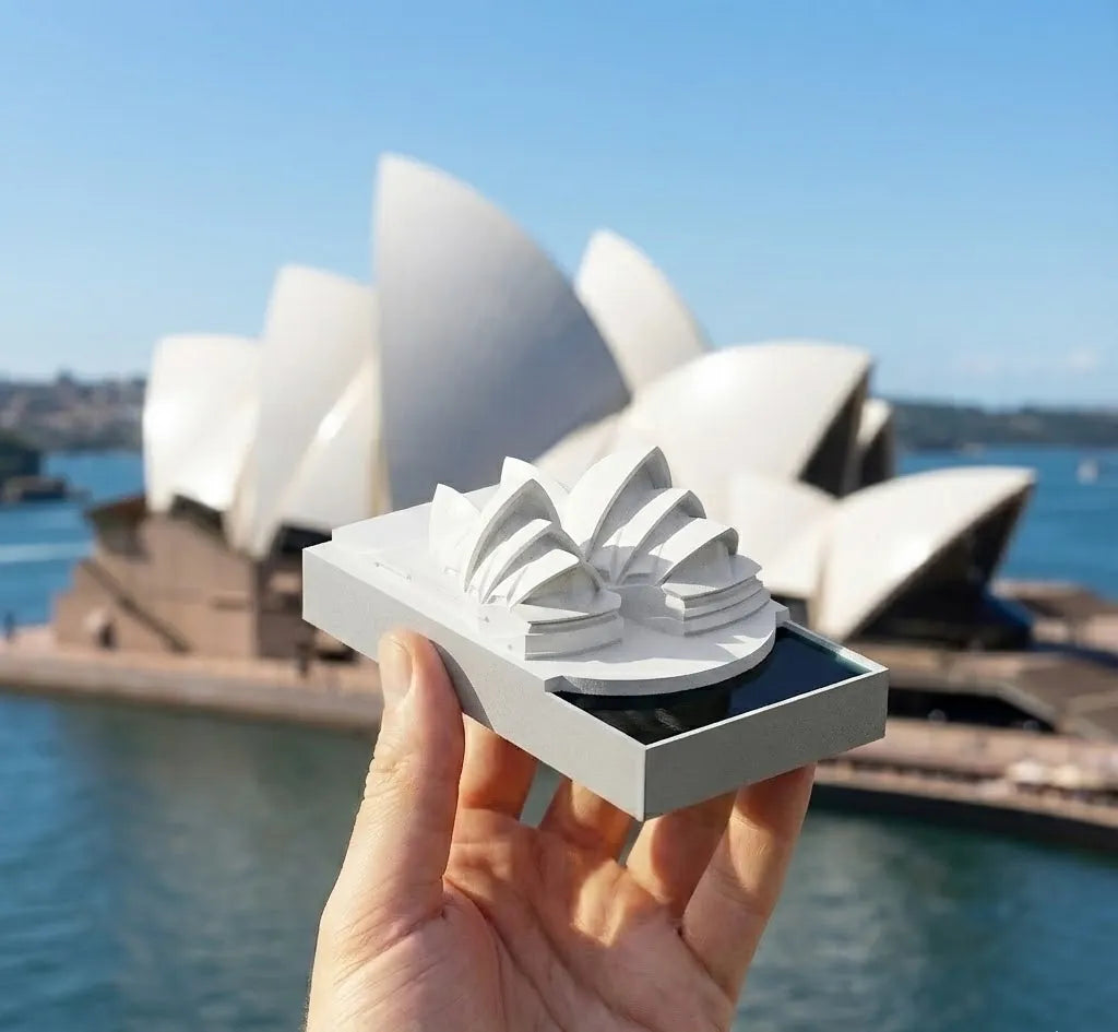 Sydney Opera House – handcrafted concrete sculpture with wood base