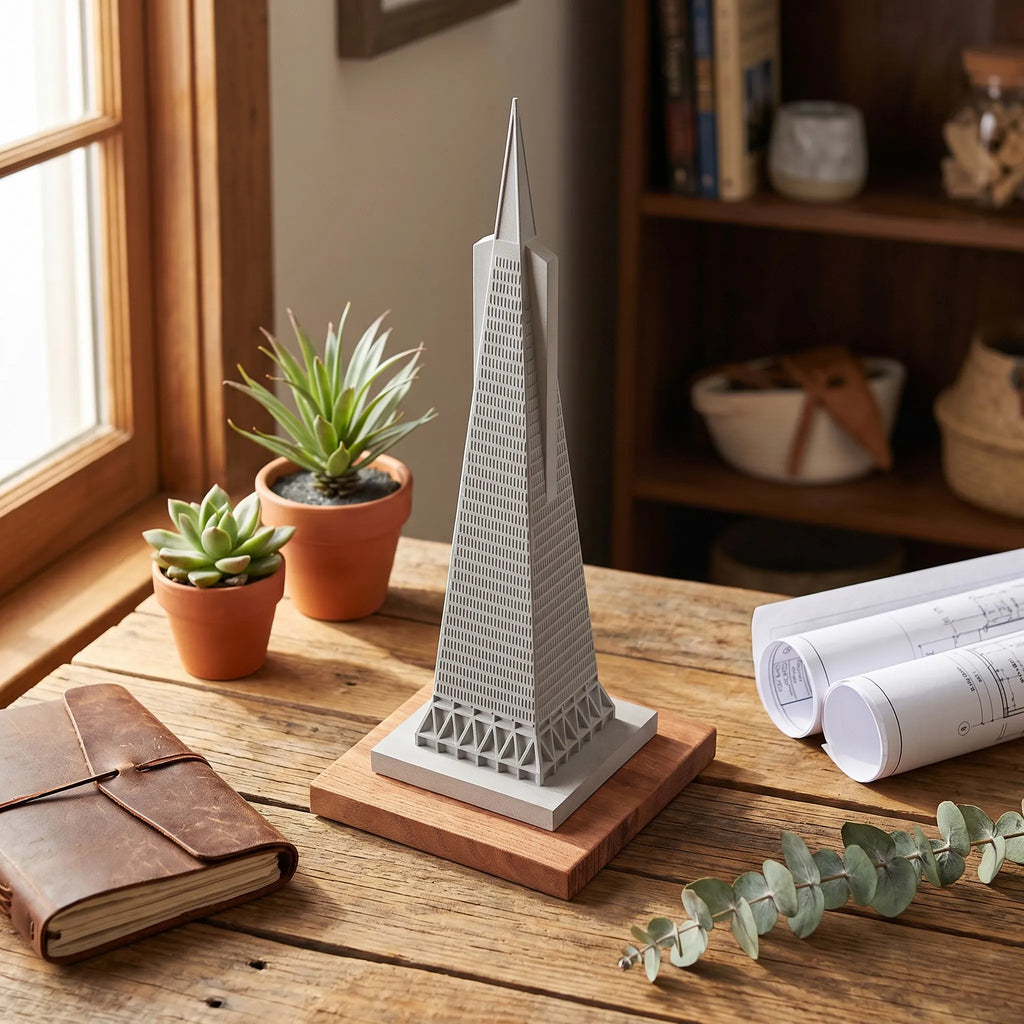 Transamerica Pyramid – handcrafted concrete sculpture with wood base