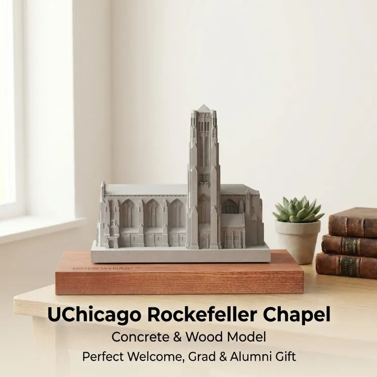 UChicago Rockefeller Chapel - handcrafted concrete miniature, front view
