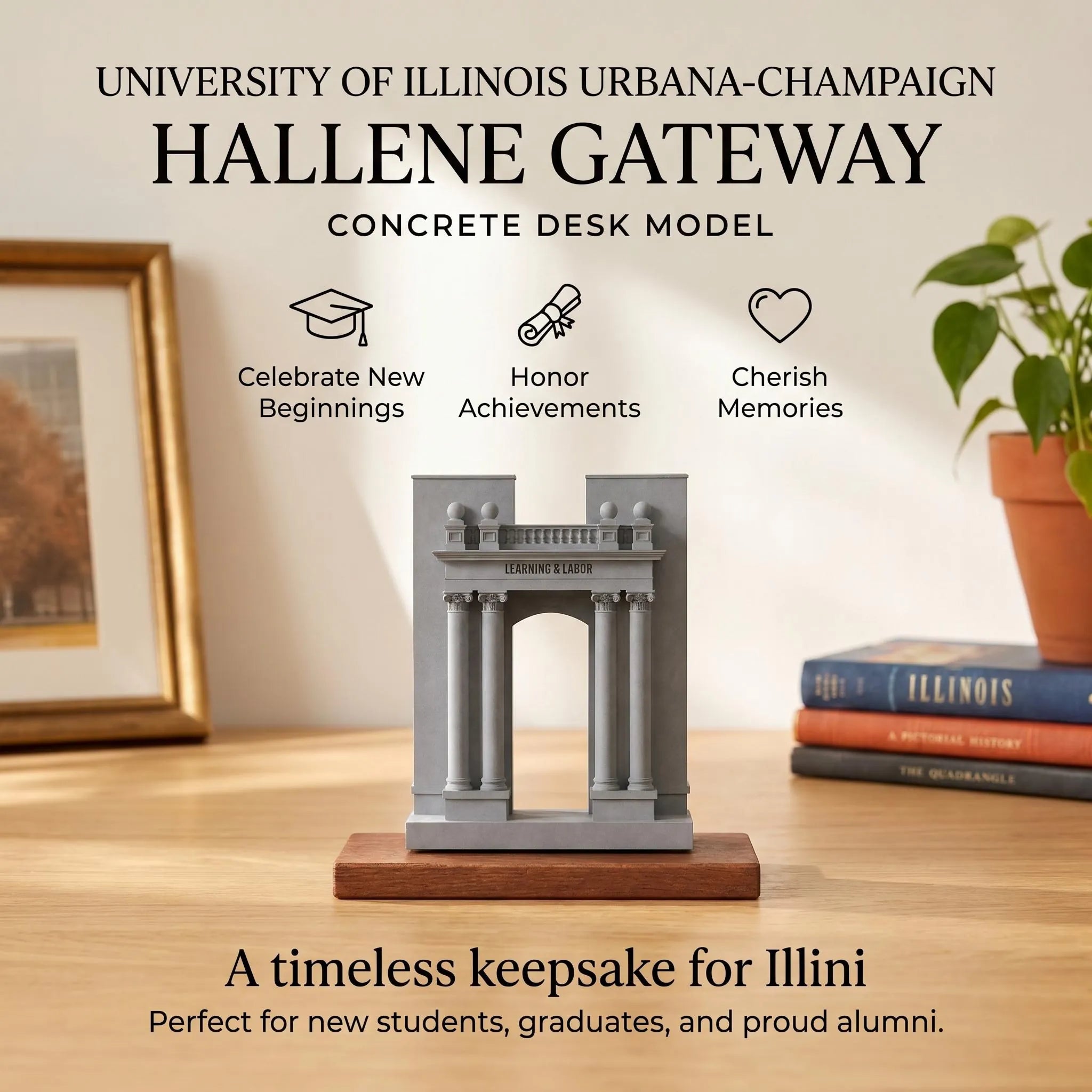University of Illinois Hallene Gateway Model, UIUC Graduation Gift, Concrete Desktop Decor, UIUC Alumni Gift, Personalized UIUC Architecture