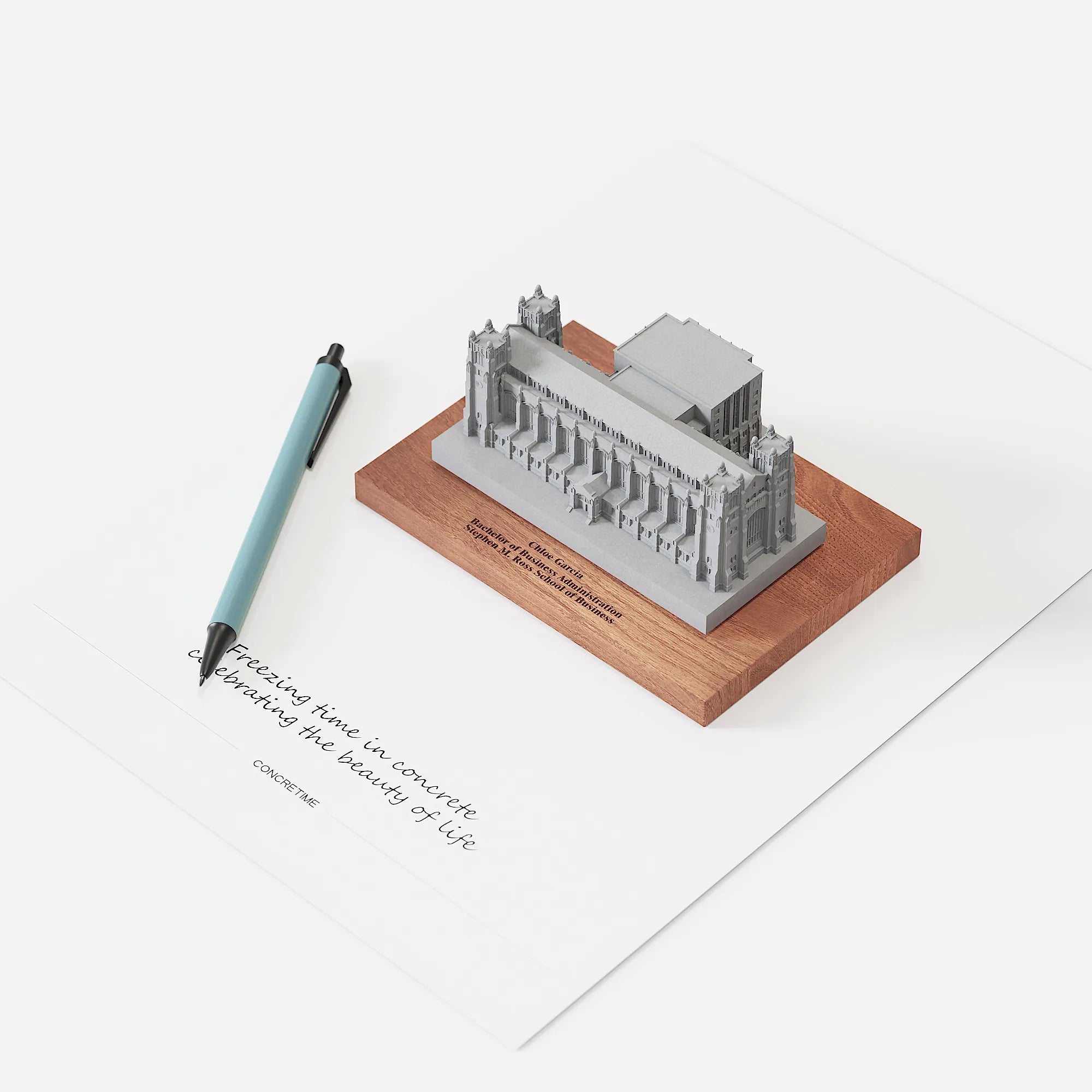 UMich Law Quadrangle – architectural concrete sculpture, 45° view