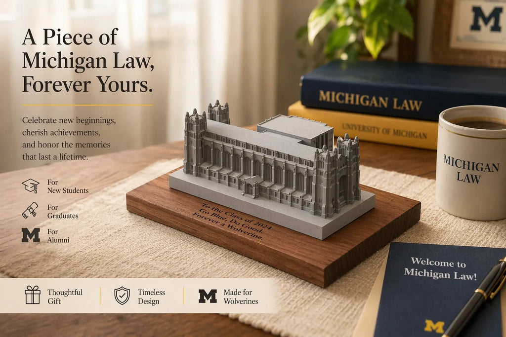UMich Law Quadrangle – concrete architectural model, hero shot