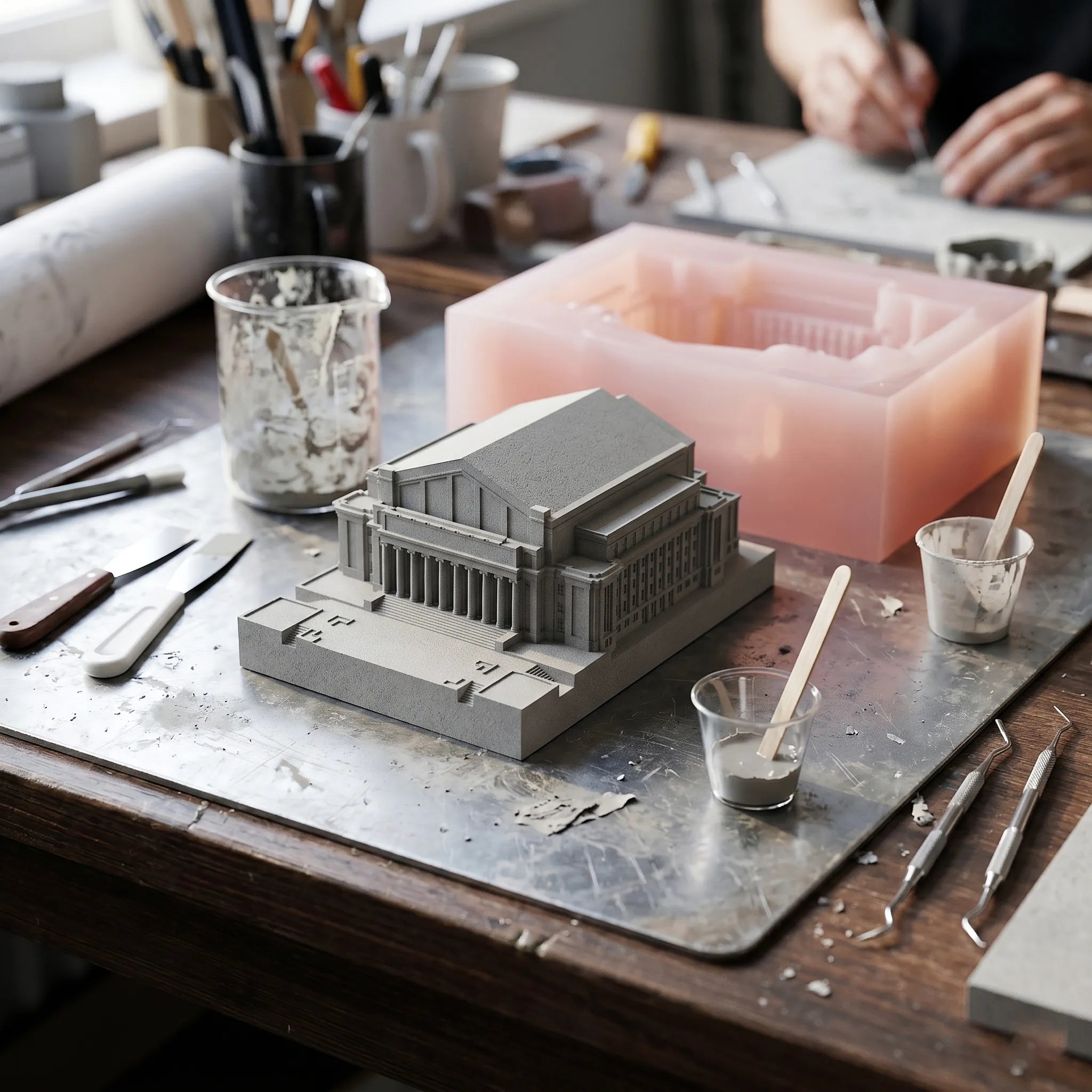 UMN Northrop Auditorium – handcrafted concrete sculpture with wood base